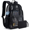 image:imagemommore Mesh Backpack with Reinforced Padded Straps Heavy Duty Mesh Bookbag with Pencil Bag See Through Backpack Black