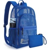 image:imagemommore Mesh Backpack with Reinforced Padded Straps Heavy Duty See Through Backpack for Diving Working Travelling Beach Gym Blue