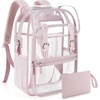 image:imagemommore Clear Backpack for School 17 Heavy Duty Transparent Bookbag  05mm Thick PVC Padded Straps Fits 15 Laptop SeeThrough Backpack for Age 10 Boys Girls Adults College Work TravelPink