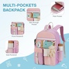 image:imagemommore Girls Backpack for School Kawaii Kids Backpack Lightweight Bookbag for Teen Girls with Bear Pendant Travel Outdoors PinkPurple