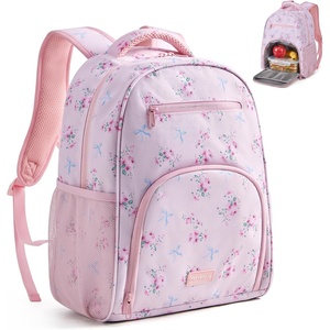 image:imagemommore 2in1 Kids Backpack for Boys Girls 48 with Insulated Lunch Pocket  Kindergarten Elementary School Bookbag Insulated Compartment Travel Daycare Waterresistant Adjustable StrapsFloral Bow Pink