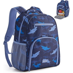 image:imagemommore 2in1 Kids Backpack for Boys Girls 48 with Insulated Lunch Pocket  Kindergarten Elementary School Bookbag Insulated Compartment Travel Daycare Waterresistant Adjustable StrapsShark Blue
