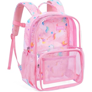 image:imagemommore Clear Backpack Heavy Duty PVC Transparent Bookbag for School  15H Large SeeThrough Plastic Bag for Boys amp Girls 48 WaterResistant Adjustable Padded Straps Kindergarten TravelPink