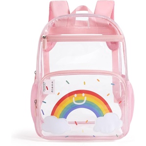 image:imagemommore Clear Backpack Heavy Duty PVC Transparent Bookbag for School  15H Large SeeThrough Plastic Bag for Boys amp Girls 48 WaterResistant Adjustable Padded Straps Kindergarten TravelRainbowpink