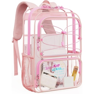 image:imagemommore Clear Backpack Heavy Duty Transparent Bookbag for School  05mm Thick PVC Padded Straps Fits 15 Laptop Large Capacity SeeThrough Kids Backpack for Ages 7 Boys GirlsPink
