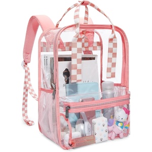 image:imagemommore Clear Backpack Heavy Duty Transparent backpacks with Widened Handle Thick PVC SeeThrough Bookbags for School WorkPink Plaid