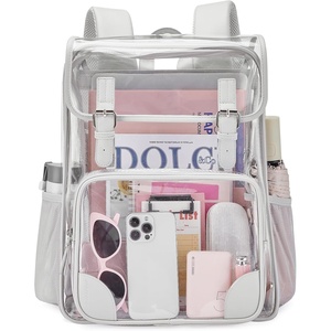 image:imagemommore Clear Backpack for School 17 Heavy Duty Transparent Bookbag  05mm Thick PVC Padded Straps Fits 15 Laptop SeeThrough Backpack for Age 10 Boys Girls Adults College Work TravelGrey