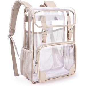 image:imagemommore Clear Backpack for School 17 Heavy Duty Transparent Bookbag  05mm Thick PVC Padded Straps Fits 15 Laptop SeeThrough Backpack for Age 10 Boys Girls Adults College Work TravelKhaki