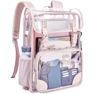 image:imagemommore Clear Backpack for School 17 Heavy Duty Transparent Bookbag  05mm Thick PVC Padded Straps Fits 15 Laptop SeeThrough Backpack for Age 10 Boys Girls Adults College Work TravelPink