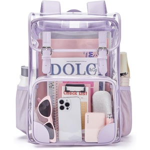 image:imagemommore Clear Backpack for School 17 Heavy Duty Transparent Bookbag  05mm Thick PVC Padded Straps Fits 15 Laptop SeeThrough Backpack for Age 10 Boys Girls Adults College Work TravelPurple