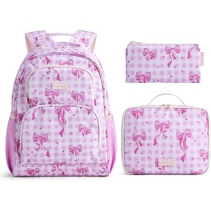 image:imagemommore Kids Backpack Set Kindergarten School Bookbag for Boys Girls 48  Preschool Elementary Backpack 3 PCS with Lunch Box amp Pencil Case 15L Fits Folders Lightweight Travel DaypackBow  Plaid