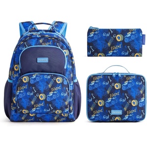 image:imagemommore Kids Backpack Set Kindergarten School Bookbag for Boys Girls 48  Preschool Elementary Backpack 3 PCS with Lunch Box amp Pencil Case 15L Fits Folders Lightweight Travel DaypackNavy Monster Truck