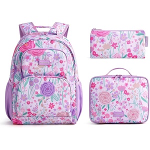 image:imagemommore Kids Backpack Set Kindergarten School Bookbag for Boys Girls 48  Preschool Elementary Primary Backpack with Padded Straps 2 PCS with Lunch Box 15L Large Capacity Travel DaypackLavender Floral
