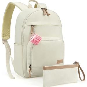 image:imagemommore School Backpack for Boys Girls 68 Years Old Lightweight Kids Bookbags Casual Daypack with Luggage Strap Beige