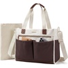 image:imagemommore Canvas Diaper Bag Tote Stylish Mommy Baby Hospital Bag  Insulated Pockets Stroller Straps amp Portable Changing Pad Large Capacity for Labor DeliveryCoffee Brown