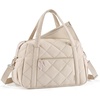 image:imagemommore Diaper Bag Tote Large Expandable Baby Travel Tote for 2 Kids Twins Quilted Hospital Bag for Mom WeekenderBeige