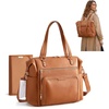 image:imagemommore PU Leather Convertible Diaper Bag Backpack Crossbody Bag Tote  Converts into Diaper Backpack Crossbody Bag PU Leather Tote Waterproof Changing PadLight Brown