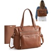 image:imagemommore PU Leather Convertible Diaper Bag Backpack Crossbody Bag Tote  Converts into Diaper Backpack Crossbody Bag PU Leather Tote Waterproof Changing PadDark Brown