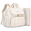 image:imagemommore Small Diaper Bag Mini Baby Diaper Backpack  Puffer Quilted Changing Pad Insulated Pockets Stroller Strap Woven Baby BagSmallbeige