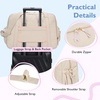 image:imagemommore Diaper Bag Tote Large Expandable Baby Travel Tote for 2 Kids Twins Quilted Hospital Bag for Mom WeekenderBeige