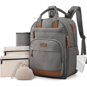 image:imagemommore Baby Diaper Bag with Waterproof Changing Pad Dark Gray  Backpack Bottle Holders Insulated amp Pacifier Case 2 Organizer PouchesDark Gray
