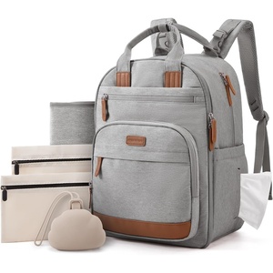 image:imagemommore Baby Diaper Bag with Waterproof Changing Pad Dark Gray  Backpack Bottle Holders Insulated amp Pacifier Case 2 Organizer PouchesLight Gray