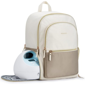 image:imagemommore Breast Pump Bag with Cooler Pocket for Milk Storage Fits Spectra S1 S2  Medela Stylish Diaper Bag Backpack with Padded Laptop Sleeve for Work TravelKhaki