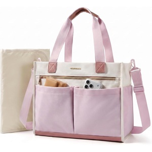 image:imagemommore Canvas Diaper Bag Tote Stylish Mommy Baby Hospital Bag  Insulated Pockets Stroller Straps amp Portable Changing Pad Large Capacity for Labor DeliveryBaby Pink