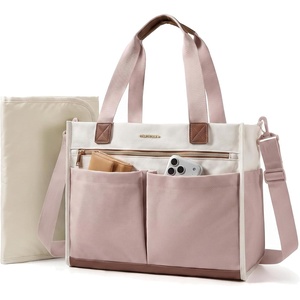 image:imagemommore Canvas Diaper Bag Tote Stylish Mommy Baby Hospital Bag  Insulated Pockets Stroller Straps amp Portable Changing Pad Large Capacity for Labor DeliveryKhaki Brown