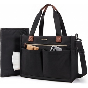 image:imagemommore Canvas Diaper Bag Tote Stylish Mommy Baby Hospital Bag  Insulated Pockets Stroller Straps amp Portable Changing Pad Large Capacity for Labor DeliveryBlack