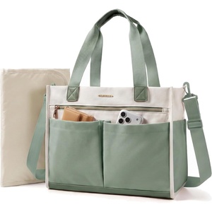 image:imagemommore Canvas Diaper Bag Tote Stylish Mommy Baby Hospital Bag  Insulated Pockets Stroller Straps amp Portable Changing Pad Large Capacity for Labor DeliveryForest Green