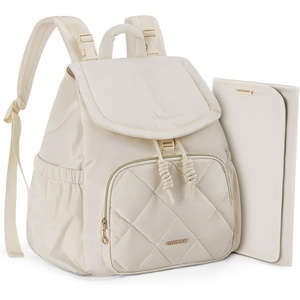 image:imagemommore Diaper Bag Backpack Small Diaper Backpack for Travel Drawstring Puffer Diaper Bag Lightweight Quilted Baby Bag with Stroller Straps Changing PadDrawstringbeige
