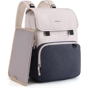 image:imagemommore Diaper Bag Backpack Unisex Baby Bag Large Diaper Bag with Changing Pad Insulated Pockets Stroller Buckles Durable Travel Backpack with Luggage StrapBeigenavy Blue