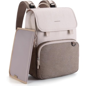 image:imagemommore Diaper Bag Backpack Unisex Baby Bag Large Diaper Bag with Changing Pad Insulated Pockets Stroller Buckles Durable Travel Backpack with Luggage StrapBeigebrown