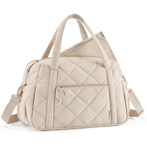 image:imagemommore Diaper Bag Tote Large Expandable Baby Travel Tote for 2 Kids Twins Quilted Hospital Bag for Mom WeekenderBeige