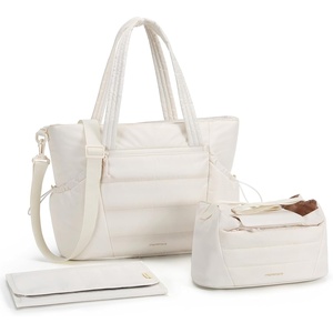 image:imagemommore Diaper Bag Tote with Stroller Organizer Puffy Travel Baby Tote  3 PCS Large Capacity Maternity Bag with Changing Pad Hospital Bag for Labor and Delivery Mom amp Dad Newborn EssentialsBeige