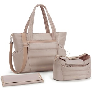 image:imagemommore Diaper Bag Tote with Stroller Organizer Puffy Travel Baby Tote  3 PCS Large Capacity Maternity Bag with Changing Pad Hospital Bag for Labor and Delivery Mom amp Dad Newborn EssentialsKhaki