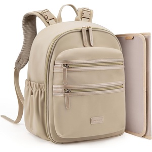 image:imagemommore Neoprene Diaper Bag Backpack Small Baby Bag Travel Mini Diaper Backpack for Newborn with Insulated Pockets Stroller Straps  Waterresistant neoprene Small diaper backpack with Insulated Pockets amp Stroller StrapsBrown Taupe