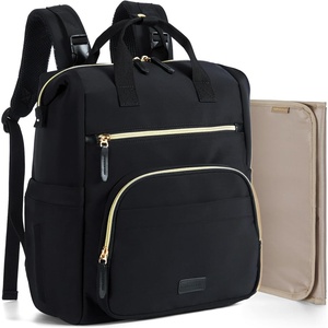 image:imagemommore Neoprene Diaper Bag Backpack Small Lightweight  Water Resistant For Boys Girls Newborn With Changing Pad Stroller StrapsBlack