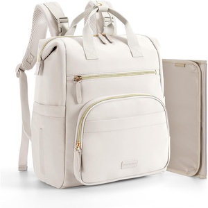 image:imagemommore Neoprene Diaper Bag Backpack Small Lightweight  Water Resistant For Boys Girls Newborn With Changing Pad Stroller StrapsLight Beige