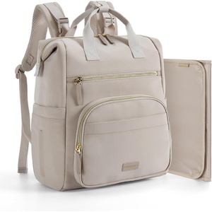 image:imagemommore Neoprene Diaper Bag Backpack Small Lightweight  Water Resistant For Boys Girls Newborn With Changing Pad Stroller StrapsTaupe Mist