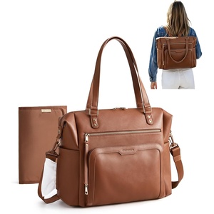 image:imagemommore PU Leather Convertible Diaper Bag Backpack Crossbody Bag Tote  Converts into Diaper Backpack Crossbody Bag PU Leather Tote Waterproof Changing PadDark Brown