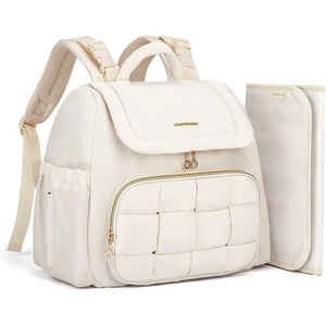 image:imagemommore Small Diaper Bag Mini Baby Diaper Backpack  Puffer Quilted Changing Pad Insulated Pockets Stroller Strap Woven Baby BagSmallbeige