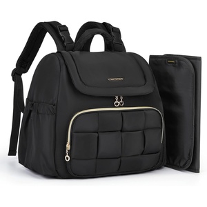 image:imagemommore Small Diaper Bag Mini Baby Diaper Backpack  Puffer Quilted Changing Pad Insulated Pockets Stroller Strap Woven Baby BagSmallblack