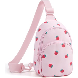 image:imagemommore Kids Sling Bag Fanny Pack for Girls Aged 310 Gifts Crossbody Bag  Cute Toddler Purse Birthday Gifts Little Girls Purse with Adjustable Strap for Daily Travel Play Park CatStrawberry Pattern Print