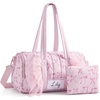 image:imageMommore Puffy Ballet Dance Bag for Girls 610 with Makeup Bag Beige CherryPink Bow