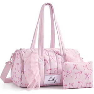 image:imageMommore Puffy Ballet Dance Bag for Girls 610 with Makeup Bag Beige CherryPink Bow